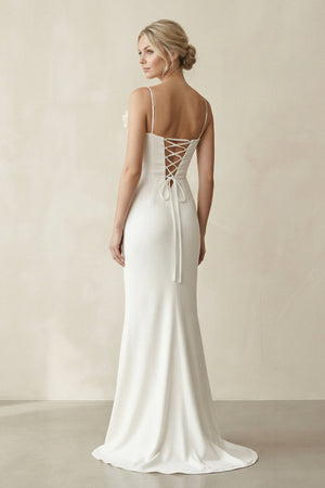 Sheath Cowl Neck Satin Maxi Wedding Dress in White - SHE IS ME Wedding Dresses