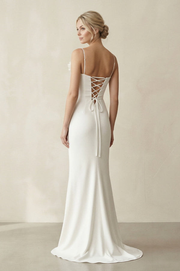 Sheath Cowl Neck Satin Maxi Wedding Dress in White - SHE IS ME Wedding Dresses