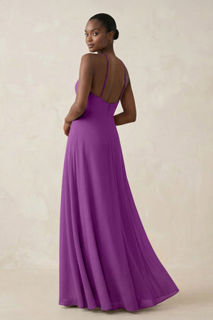 Sheath Halter Chiffon Bridesmaid Dress with Slit in Amethyst - SHE IS ME Bridesmaid Dresses
