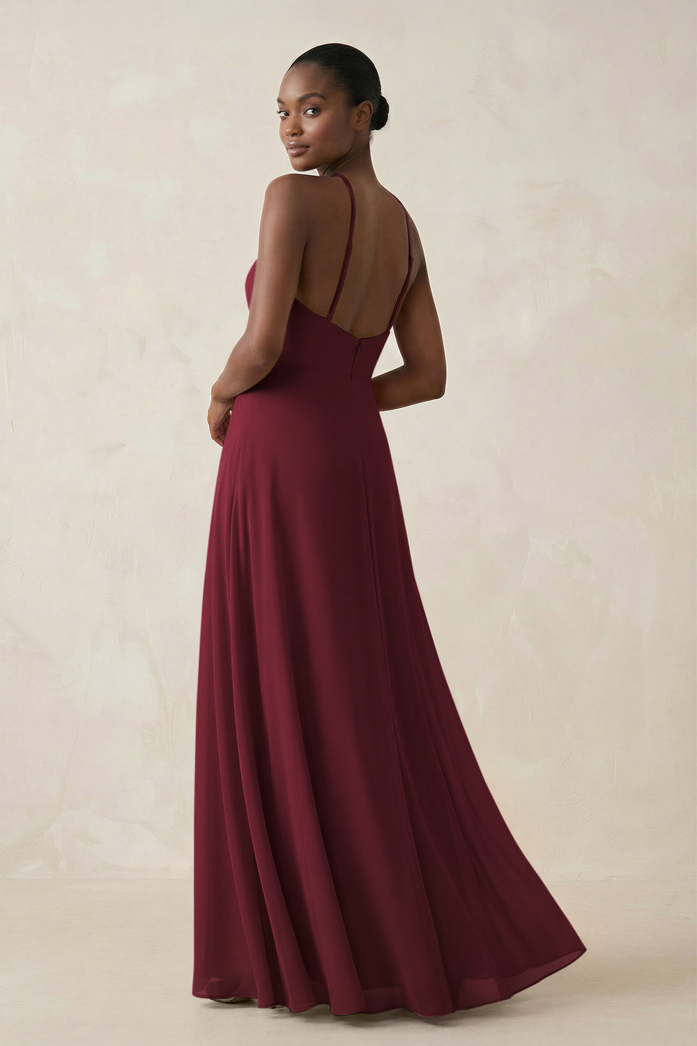 Sheath Halter Chiffon Bridesmaid Dress with Slit in Berry