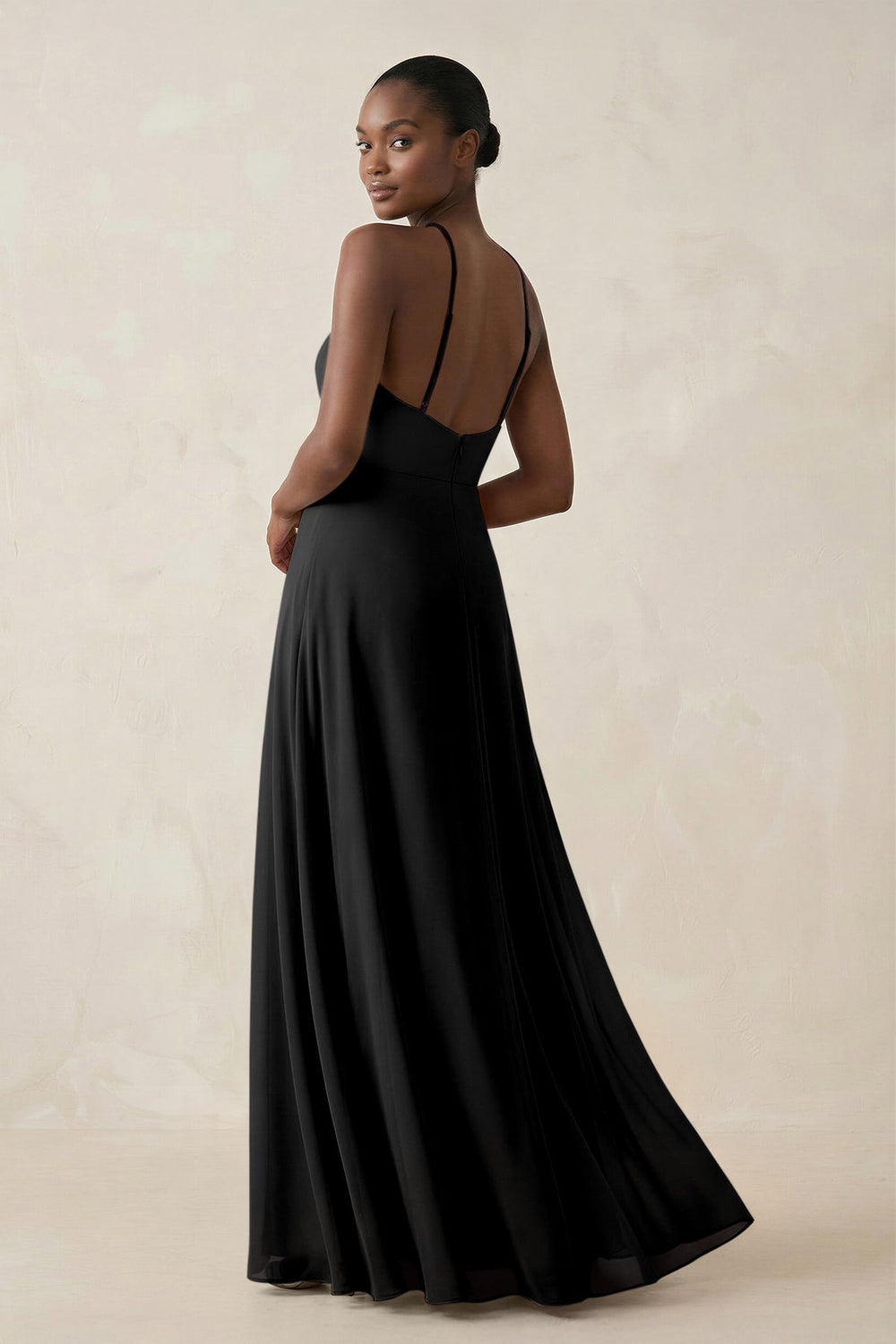Sheath Halter Chiffon Bridesmaid Dress with Slit in Black - KISS BRIDAL Bridesmaid Dresses