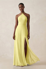 Sheath Halter Chiffon Bridesmaid Dress with Slit in Buttercup - KISS BRIDAL Bridesmaid Dresses