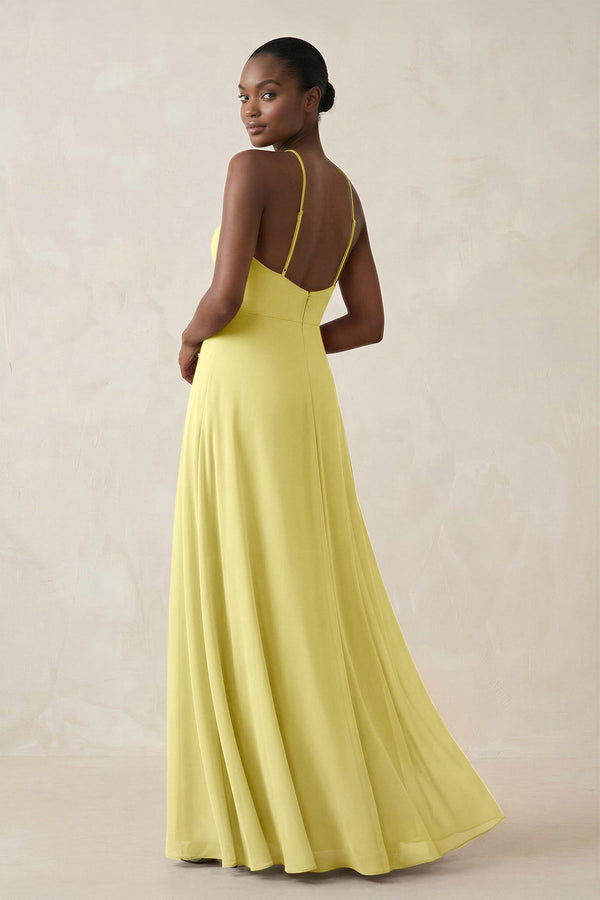 Sheath Halter Chiffon Bridesmaid Dress with Slit in Buttercup - SHE IS ME Bridesmaid Dresses