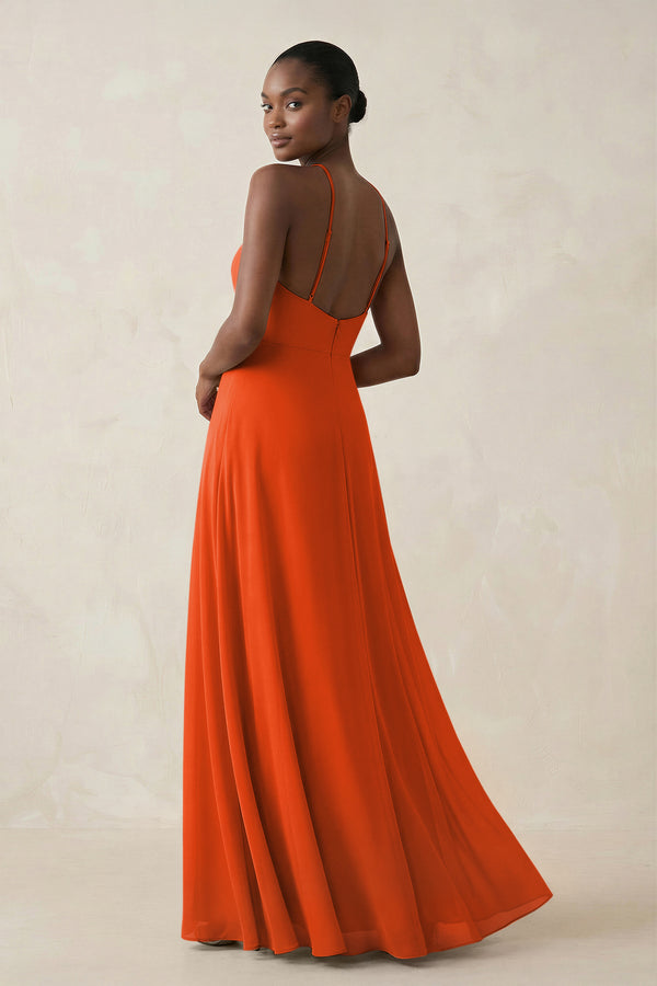 Sheath Halter Chiffon Bridesmaid Dress with Slit in Cinnamon (2) | KISSBRIDAL