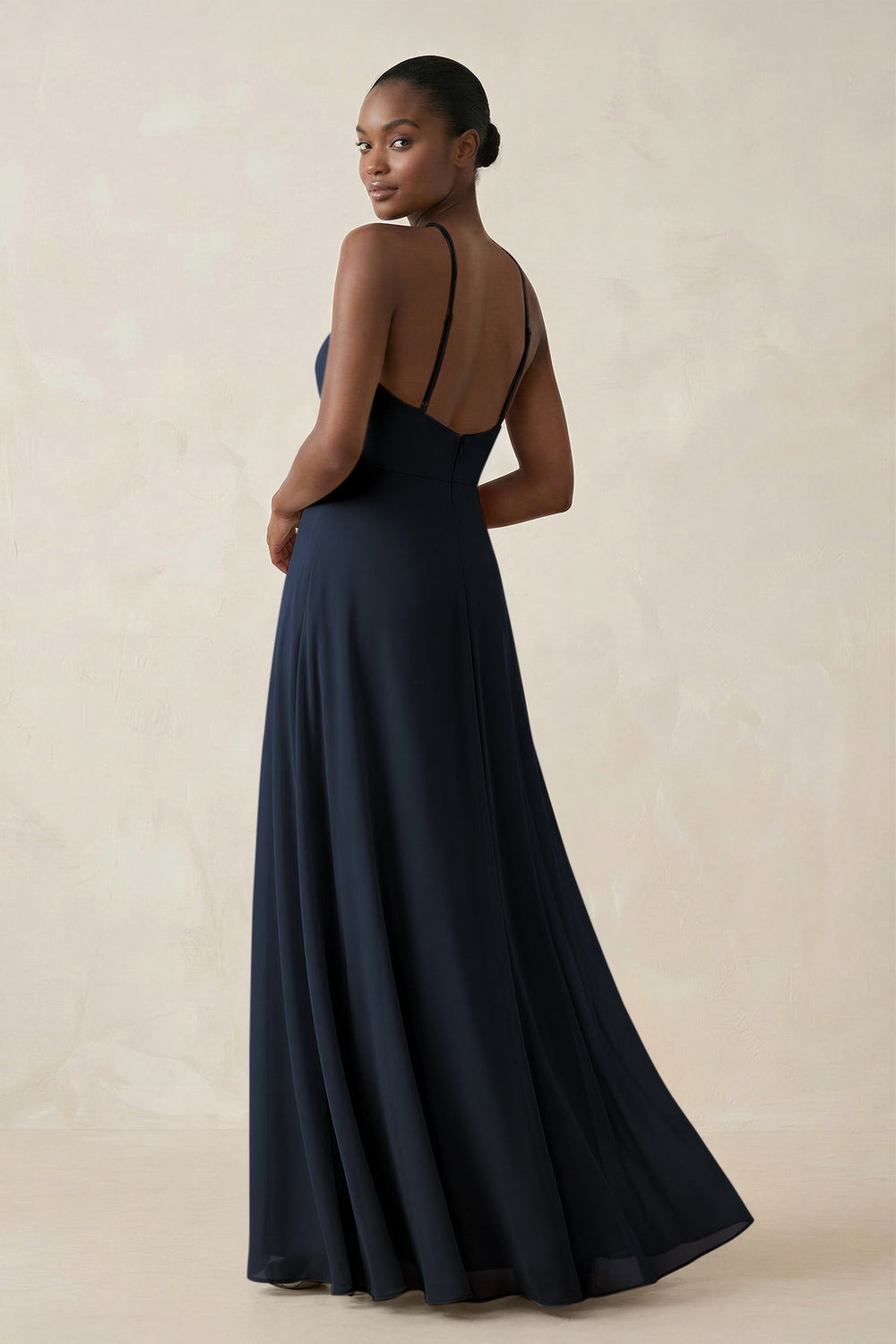 Sheath Halter Chiffon Bridesmaid Dress with Slit in Dark Navy - KISS BRIDAL Bridesmaid Dresses