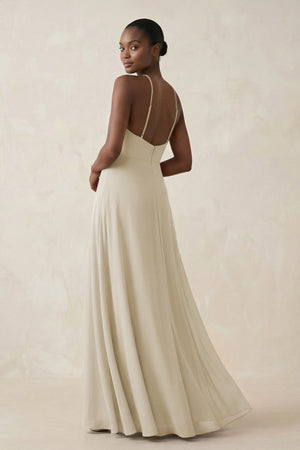 Sheath Halter Chiffon Bridesmaid Dress with Slit in Dove Gray - SHE IS ME Bridesmaid Dresses