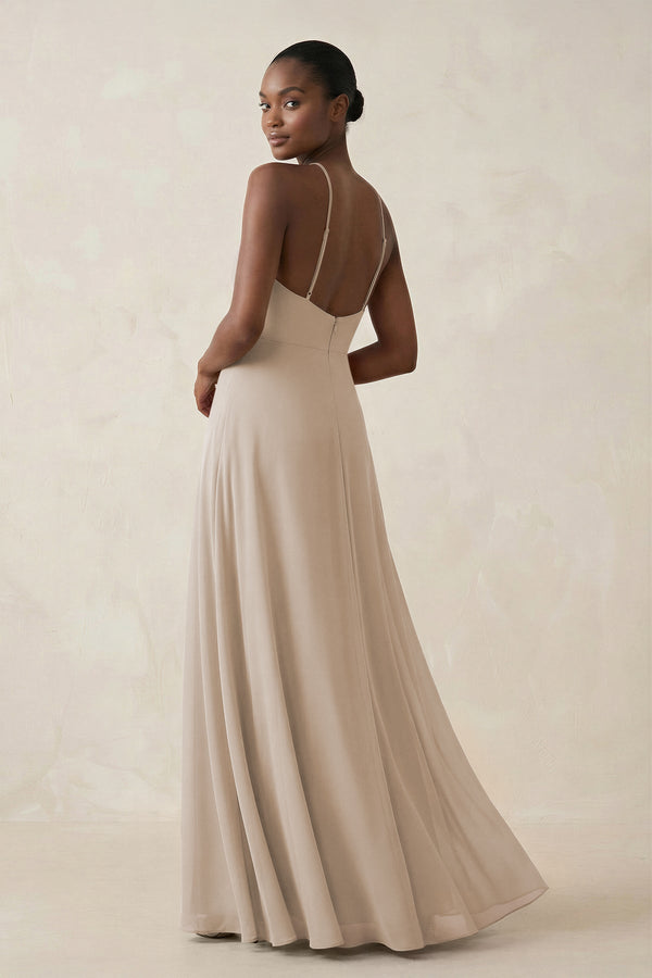 Sheath Halter Chiffon Bridesmaid Dress with Slit in Frost - SHE IS ME Bridesmaid Dresses