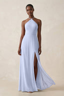 Sheath Halter Chiffon Bridesmaid Dress with Slit in Ice - SHE IS ME Bridesmaid Dresses