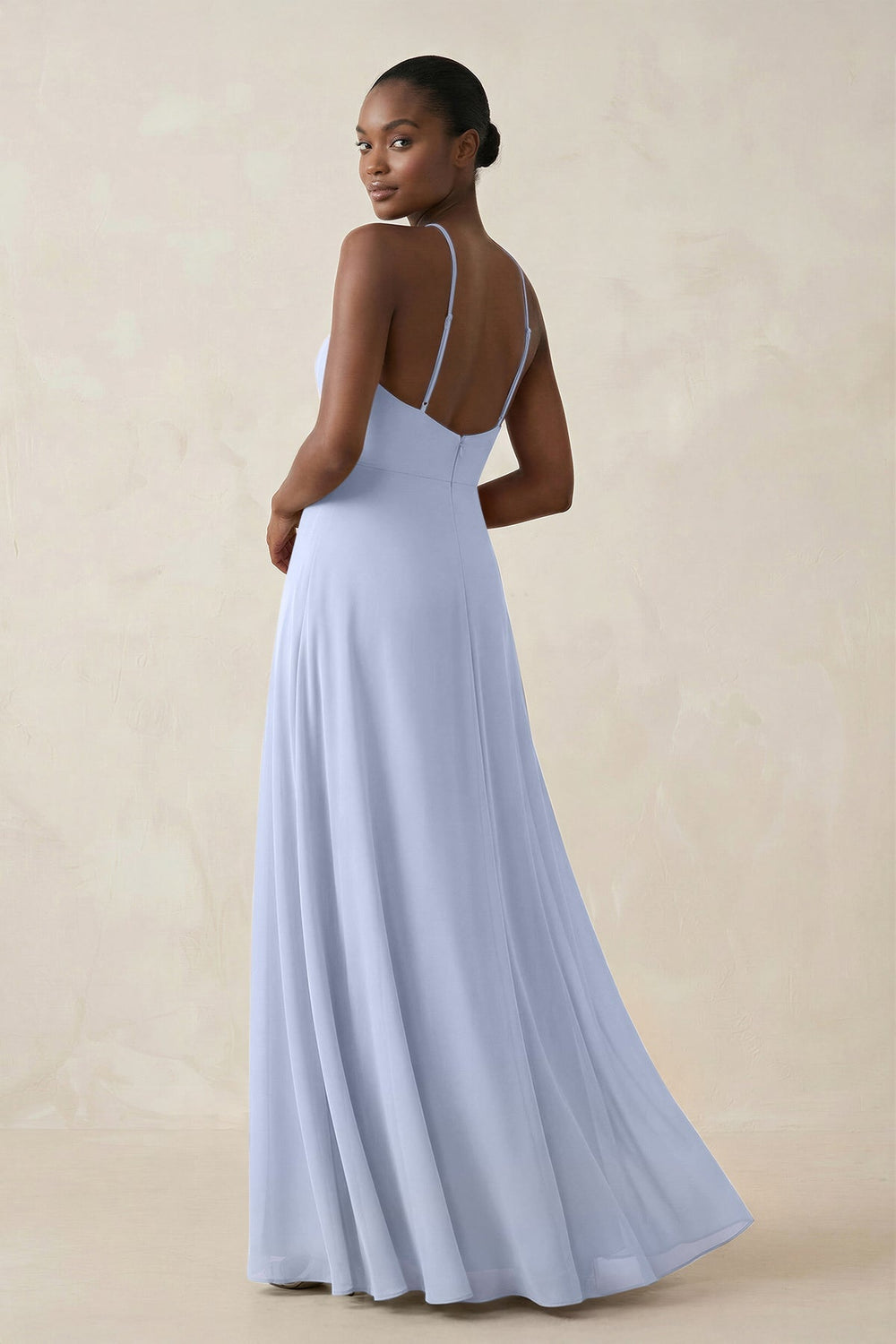 Sheath Halter Chiffon Bridesmaid Dress with Slit in Ice - KISS BRIDAL Bridesmaid Dresses