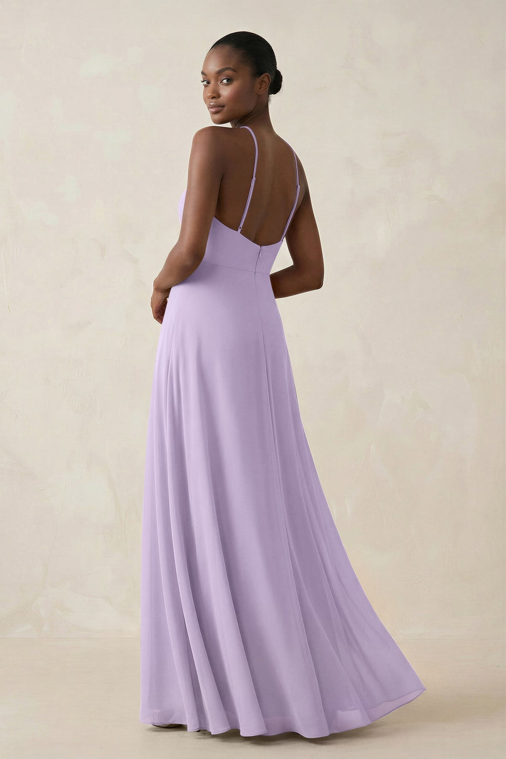 Sheath Halter Chiffon Bridesmaid Dress with Slit in Lavender - KISS BRIDAL Bridesmaid Dresses
