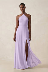 Sheath Halter Chiffon Bridesmaid Dress with Slit in Lavender - KISS BRIDAL Bridesmaid Dresses