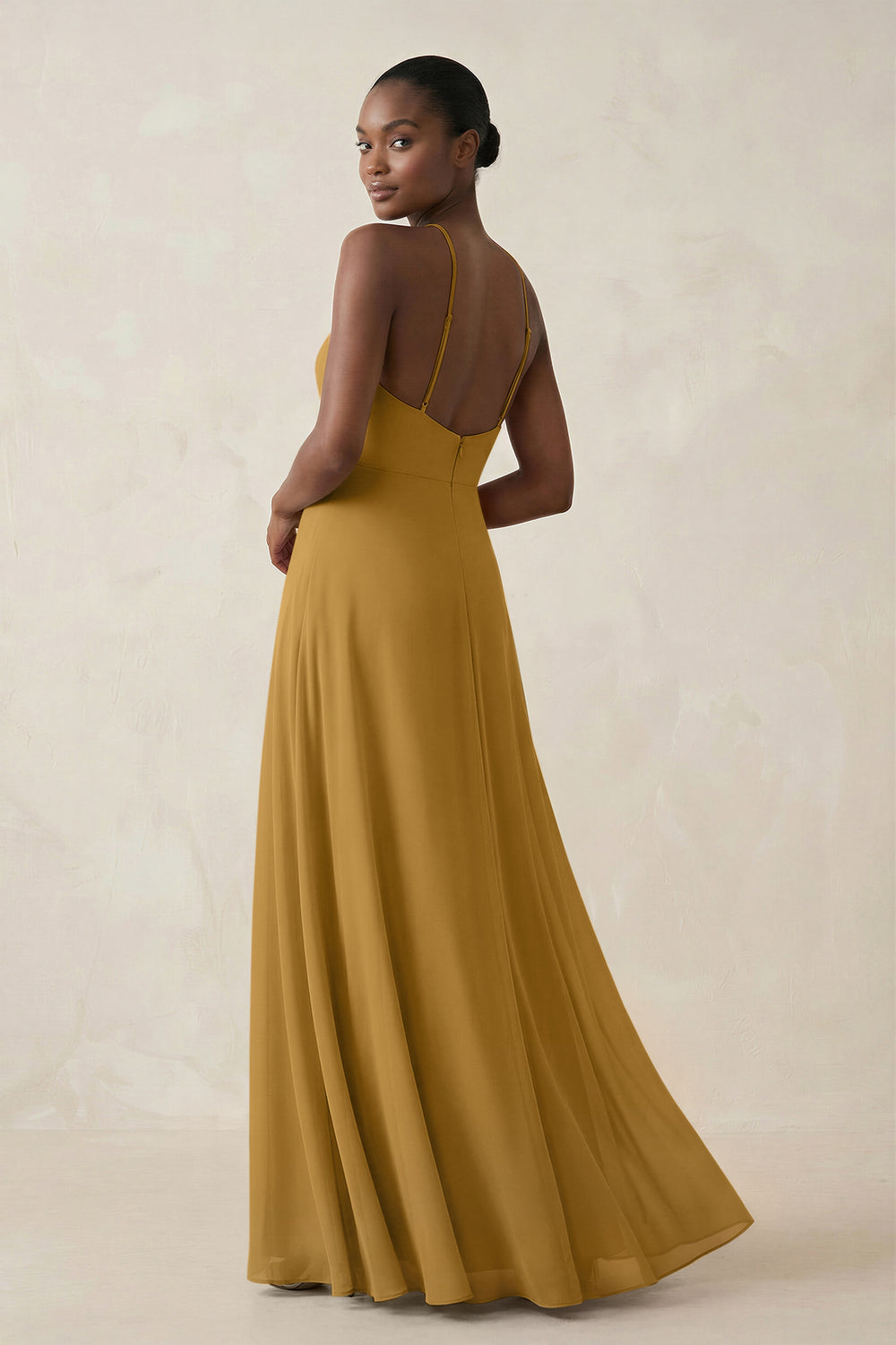 Sheath Halter Chiffon Bridesmaid Dress with Slit in Marigold