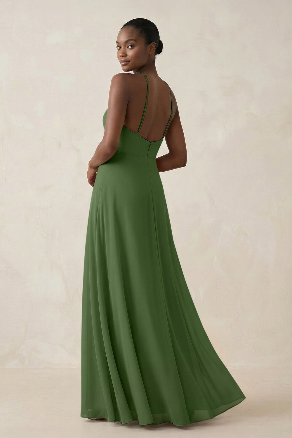 Sheath Halter Chiffon Bridesmaid Dress with Slit in Moss - KISS BRIDAL Bridesmaid Dresses