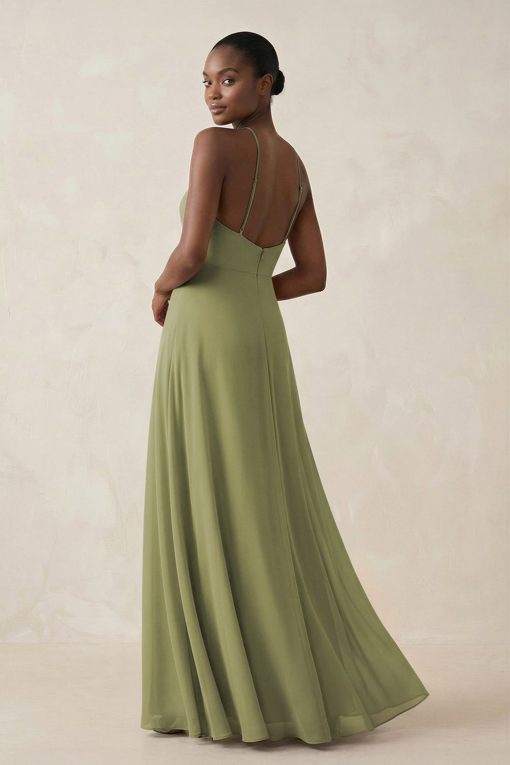 Sheath Halter Chiffon Bridesmaid Dress with Slit in Moss Green - KISS BRIDAL Bridesmaid Dresses