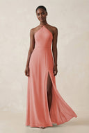 Sheath Halter Chiffon Bridesmaid Dress with Slit in Mulberry - SHE IS ME Bridesmaid Dresses