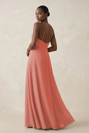 Sheath Halter Chiffon Bridesmaid Dress with Slit in Mulberry - SHE IS ME Bridesmaid Dresses