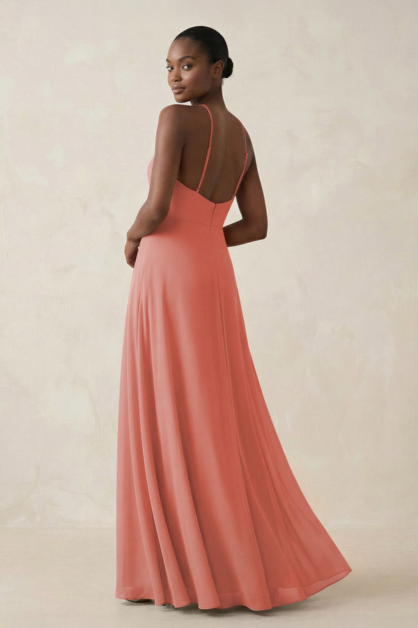 Sheath Halter Chiffon Bridesmaid Dress with Slit in Mulberry - SHE IS ME Bridesmaid Dresses