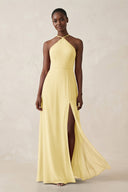Sheath Halter Chiffon Bridesmaid Dress with Slit in Pastel Yellow - SHE IS ME Bridesmaid Dresses