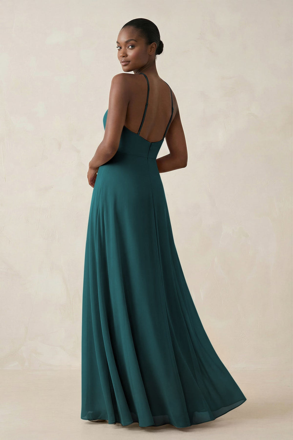 Sheath Halter Chiffon Bridesmaid Dress with Slit in Pine - KISS BRIDAL Bridesmaid Dresses