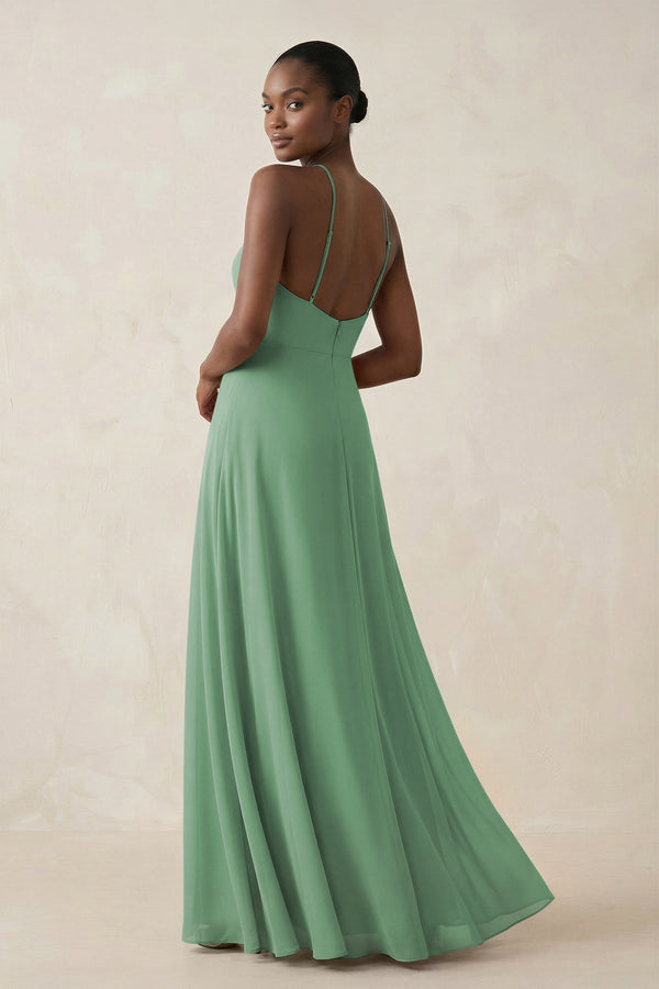 Sheath Halter Chiffon Bridesmaid Dress with Slit in Sea Glass - SHE IS ME Bridesmaid Dresses