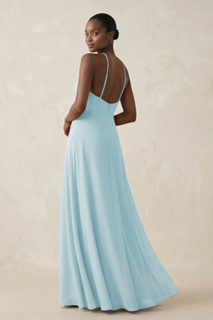 Sheath Halter Chiffon Bridesmaid Dress with Slit in Sky Blue - SHE IS ME Bridesmaid Dresses