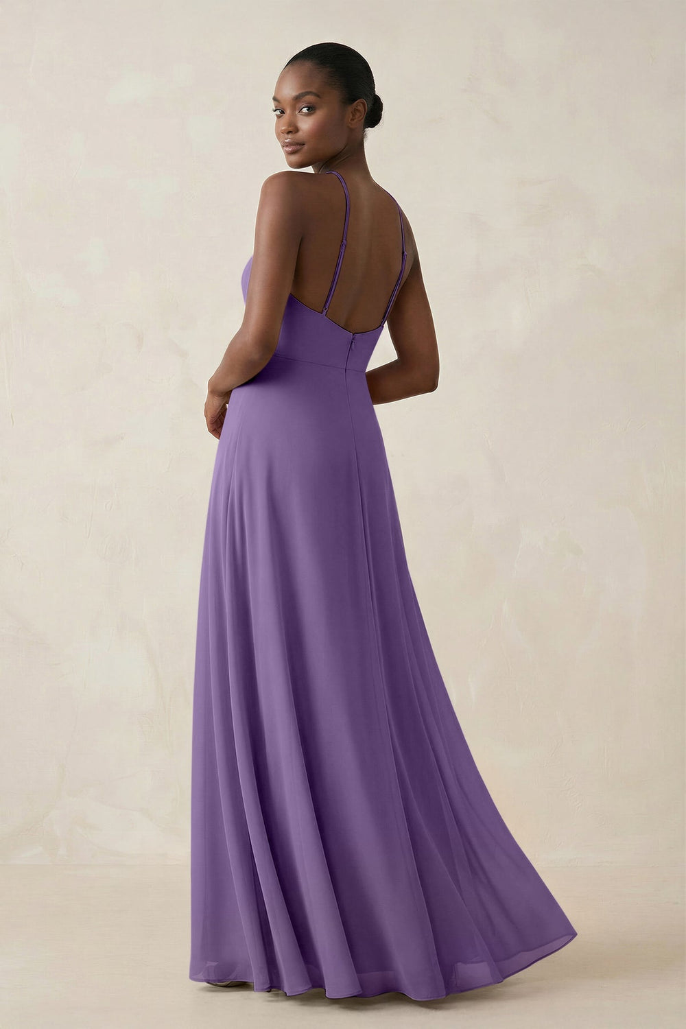 Sheath Halter Chiffon Bridesmaid Dress with Slit in Tahiti - KISS BRIDAL Bridesmaid Dresses