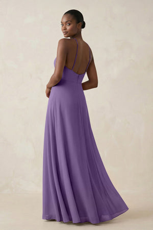 Sheath Halter Chiffon Bridesmaid Dress with Slit in Tahiti - SHE IS ME Bridesmaid Dresses