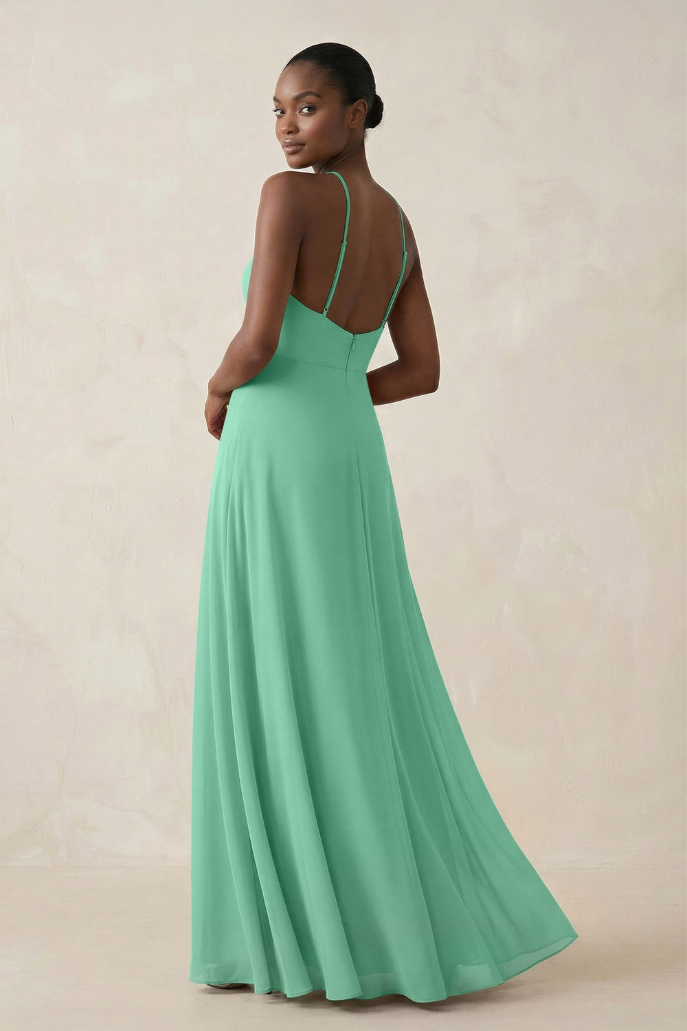 Sheath Halter Chiffon Bridesmaid Dress with Slit in Turquoise - KISS BRIDAL Bridesmaid Dresses