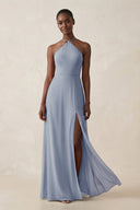 Sheath Halter Chiffon Bridesmaid Dress with Slit in Twilight - SHE IS ME Bridesmaid Dresses