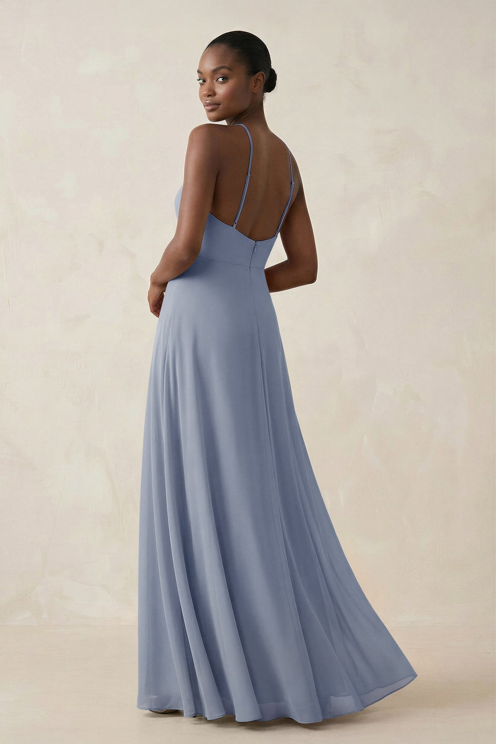 Sheath Halter Chiffon Bridesmaid Dress with Slit in Twilight - KISS BRIDAL Bridesmaid Dresses