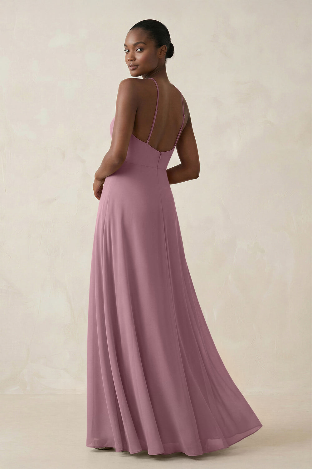 Sheath Halter Chiffon Bridesmaid Dress with Slit in Vintage Mauve
