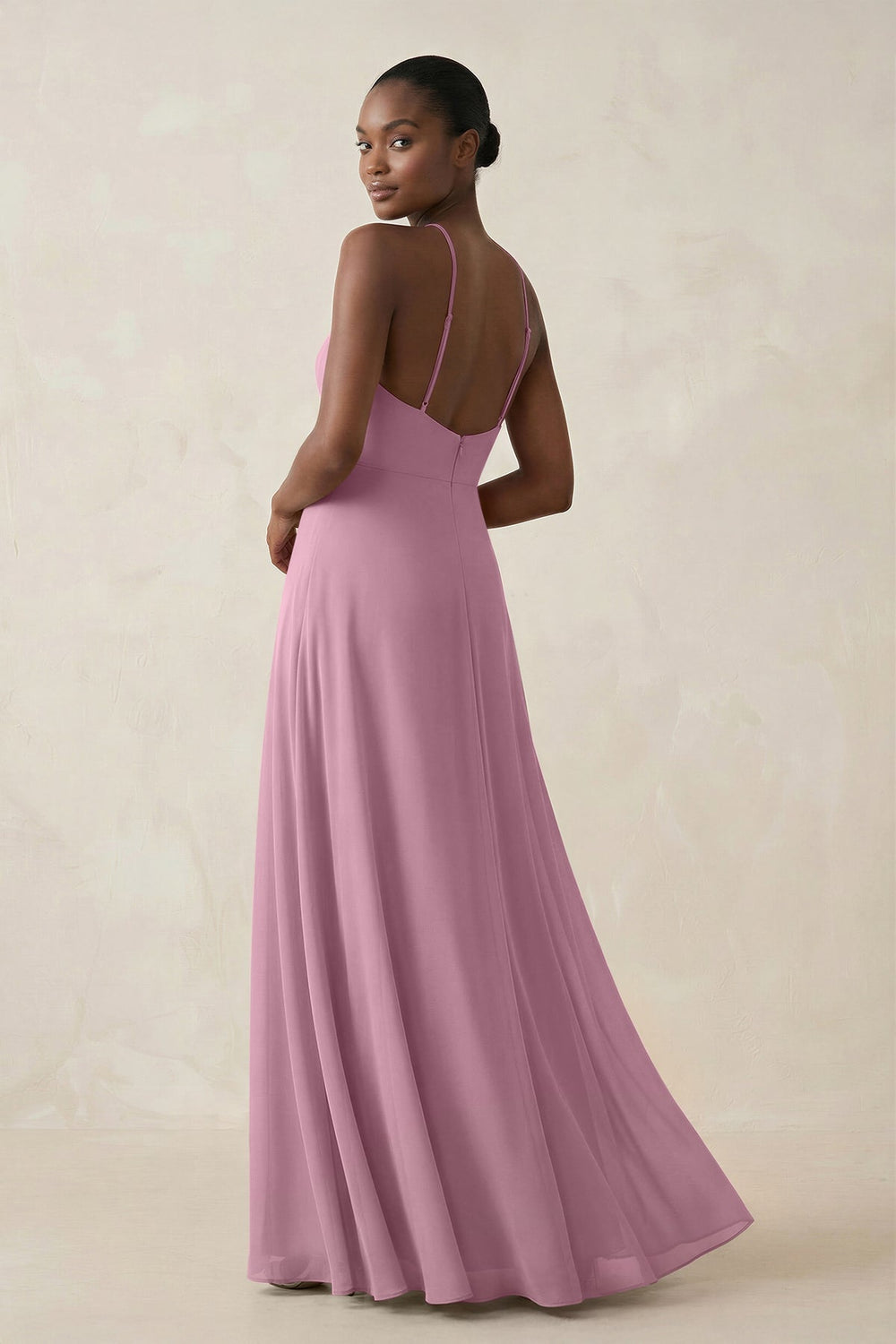Sheath Halter Chiffon Bridesmaid Dress with Slit in Vintage Mauve - KISS BRIDAL Bridesmaid Dresses