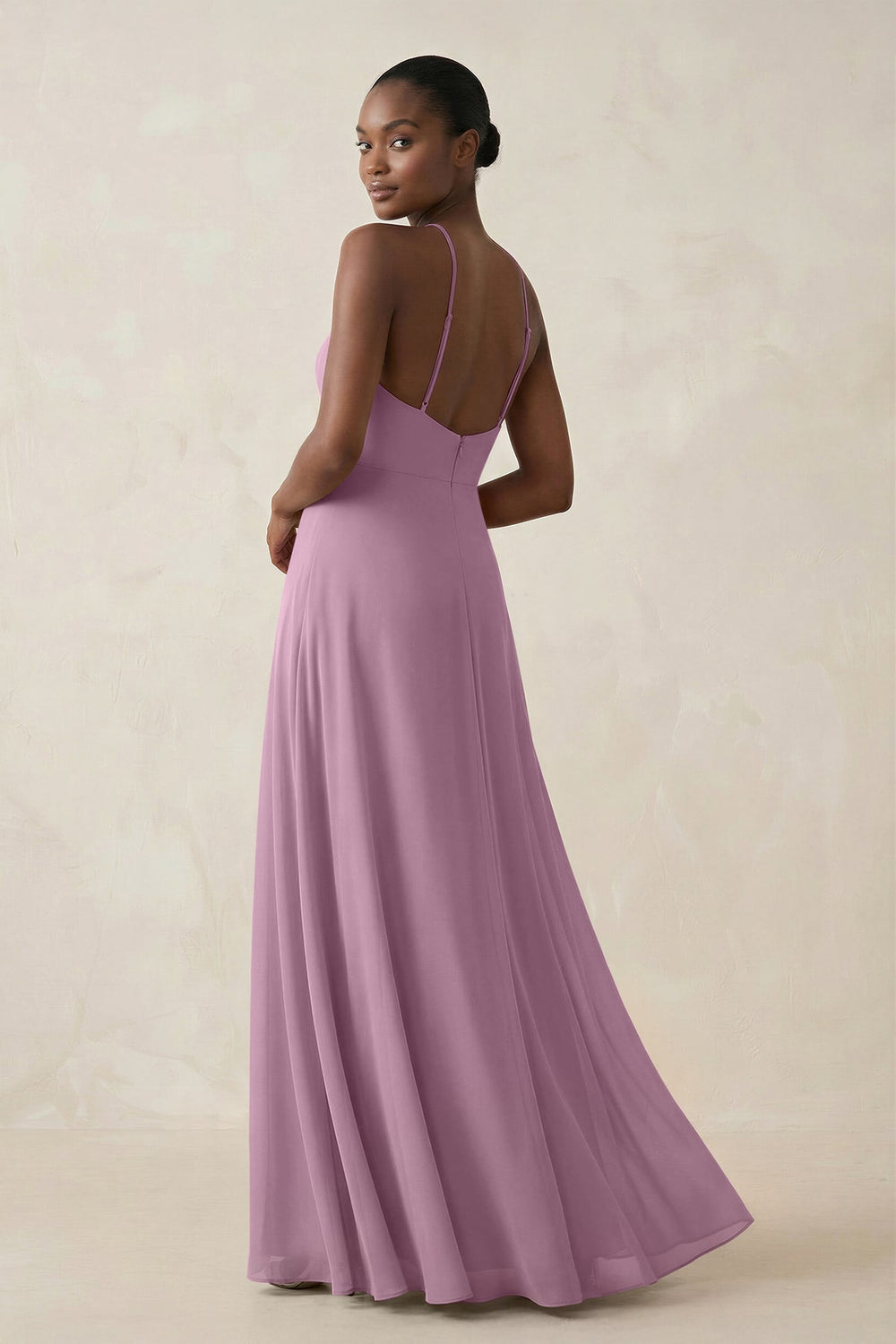 Sheath Halter Chiffon Bridesmaid Dress with Slit in Wisteria - KISS BRIDAL Bridesmaid Dresses