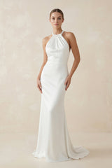 Sheath Halter Satin Backless Wedding Dress - KISS BRIDAL Wedding Dresses