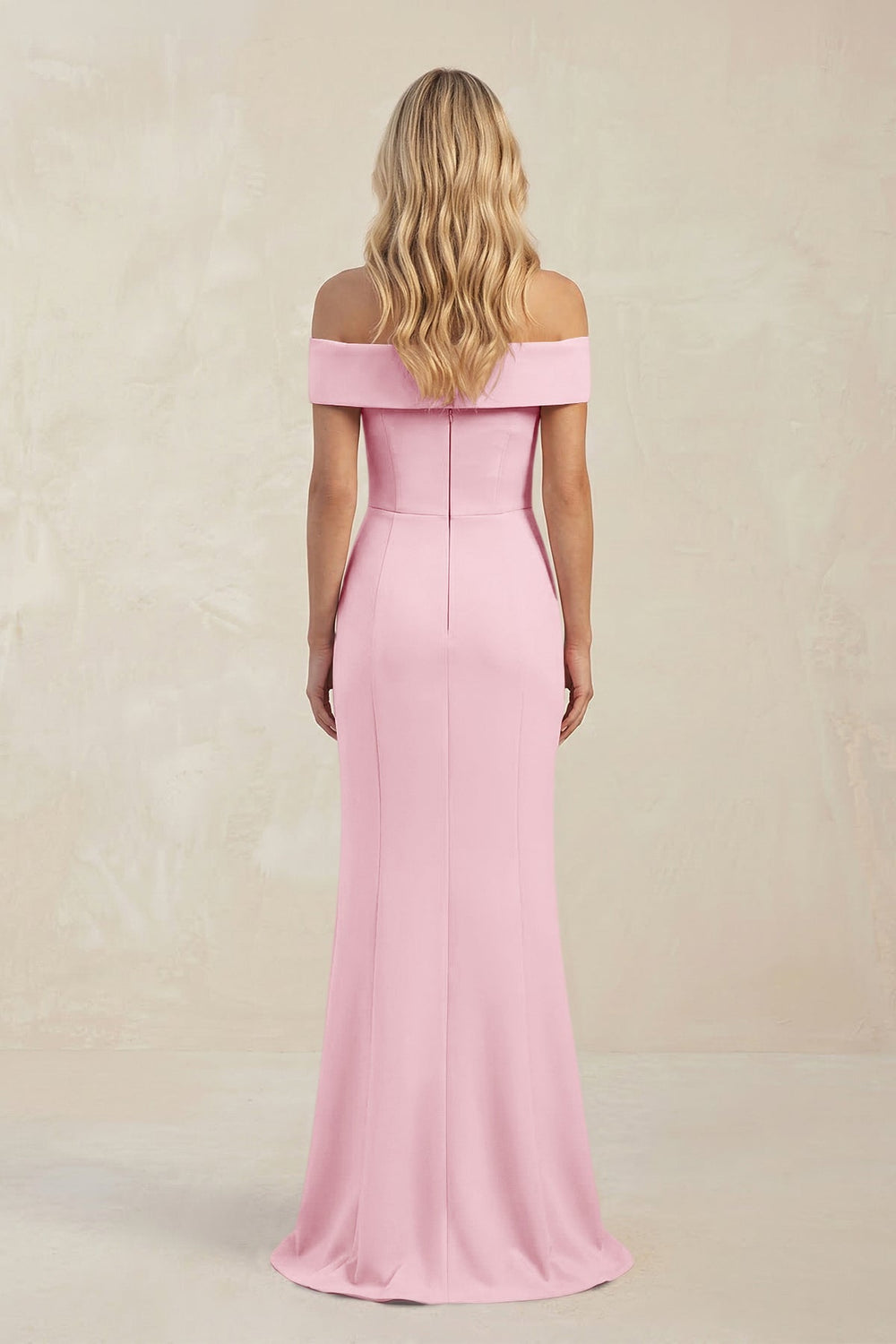 Sheath Off - the - Shoulder Satin Bridesmaid Dress With Slit in Candy Pink - KISS BRIDAL Bridesmaid Dresses