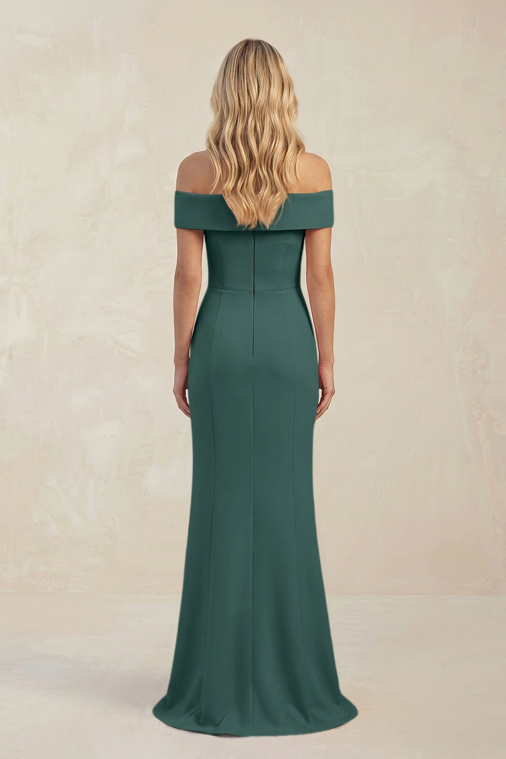 Sheath Off - the - Shoulder Satin Bridesmaid Dress With Slit in Dark Green - KISS BRIDAL Bridesmaid Dresses