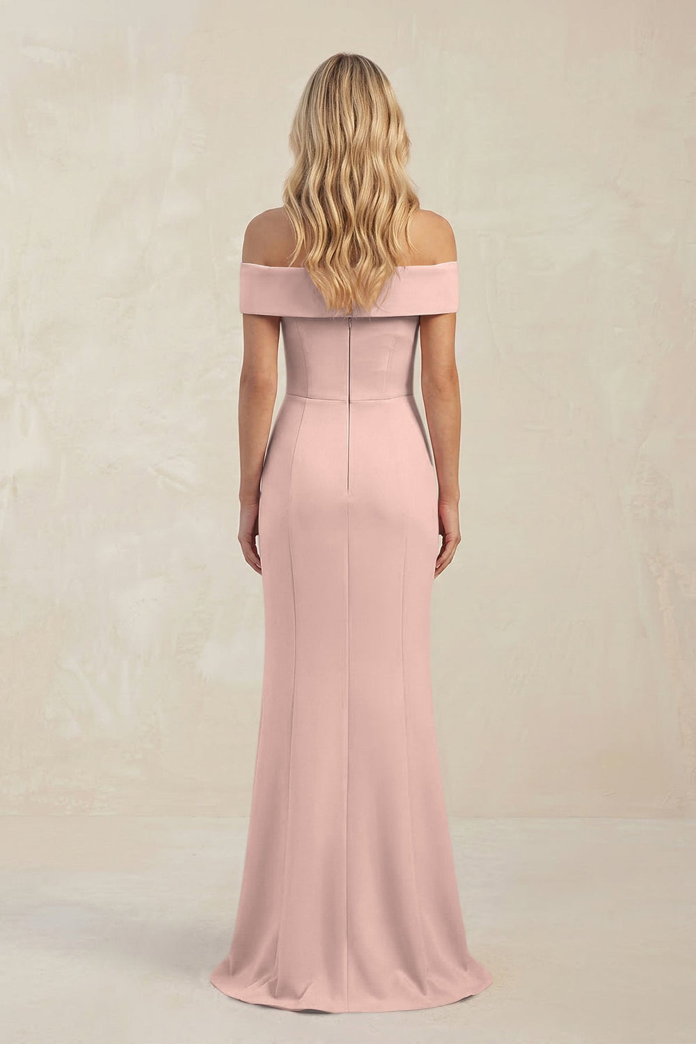 Sheath Off - the - Shoulder Satin Bridesmaid Dress With Slit in Dusty Rose - KISS BRIDAL Bridesmaid Dresses