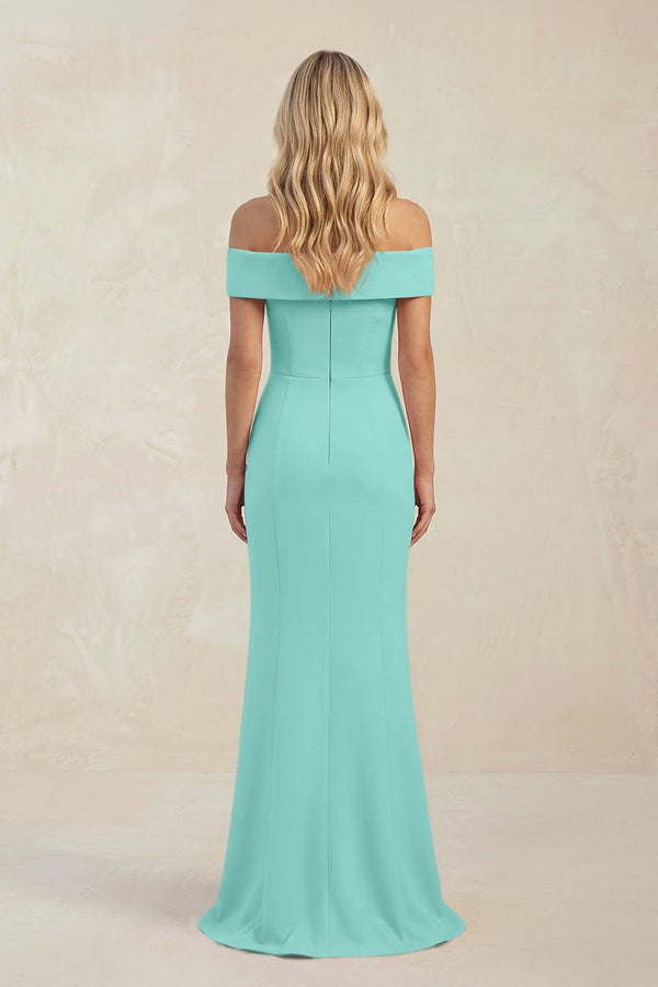 Sheath Off - the - Shoulder Satin Bridesmaid Dress With Slit in Mint Green - KISS BRIDAL Bridesmaid Dresses