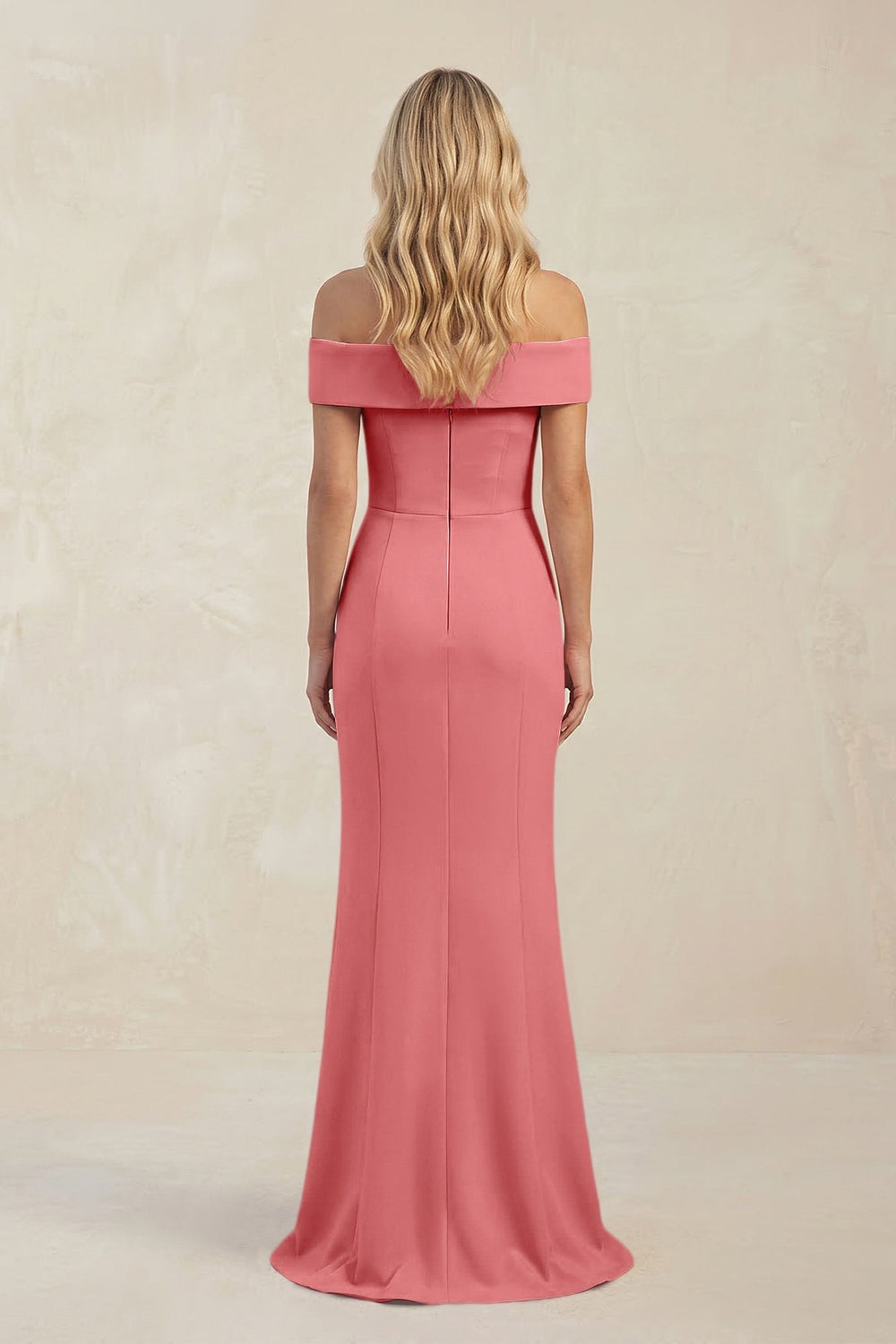 Sheath Off - the - Shoulder Satin Bridesmaid Dress With Slit in Mulberry - KISS BRIDAL Bridesmaid Dresses