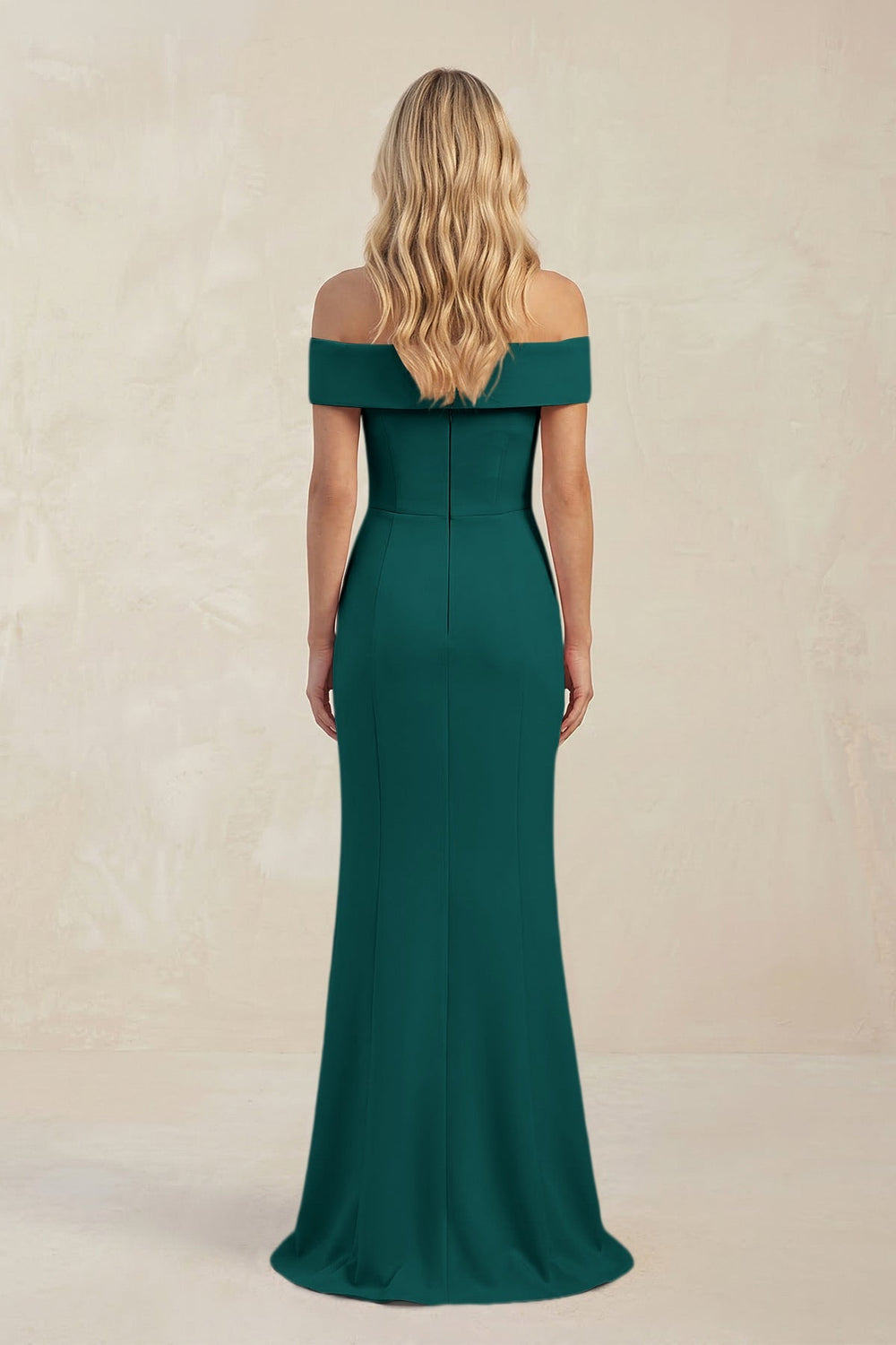 Sheath Off - the - Shoulder Satin Bridesmaid Dress With Slit in Pine - KISS BRIDAL Bridesmaid Dresses