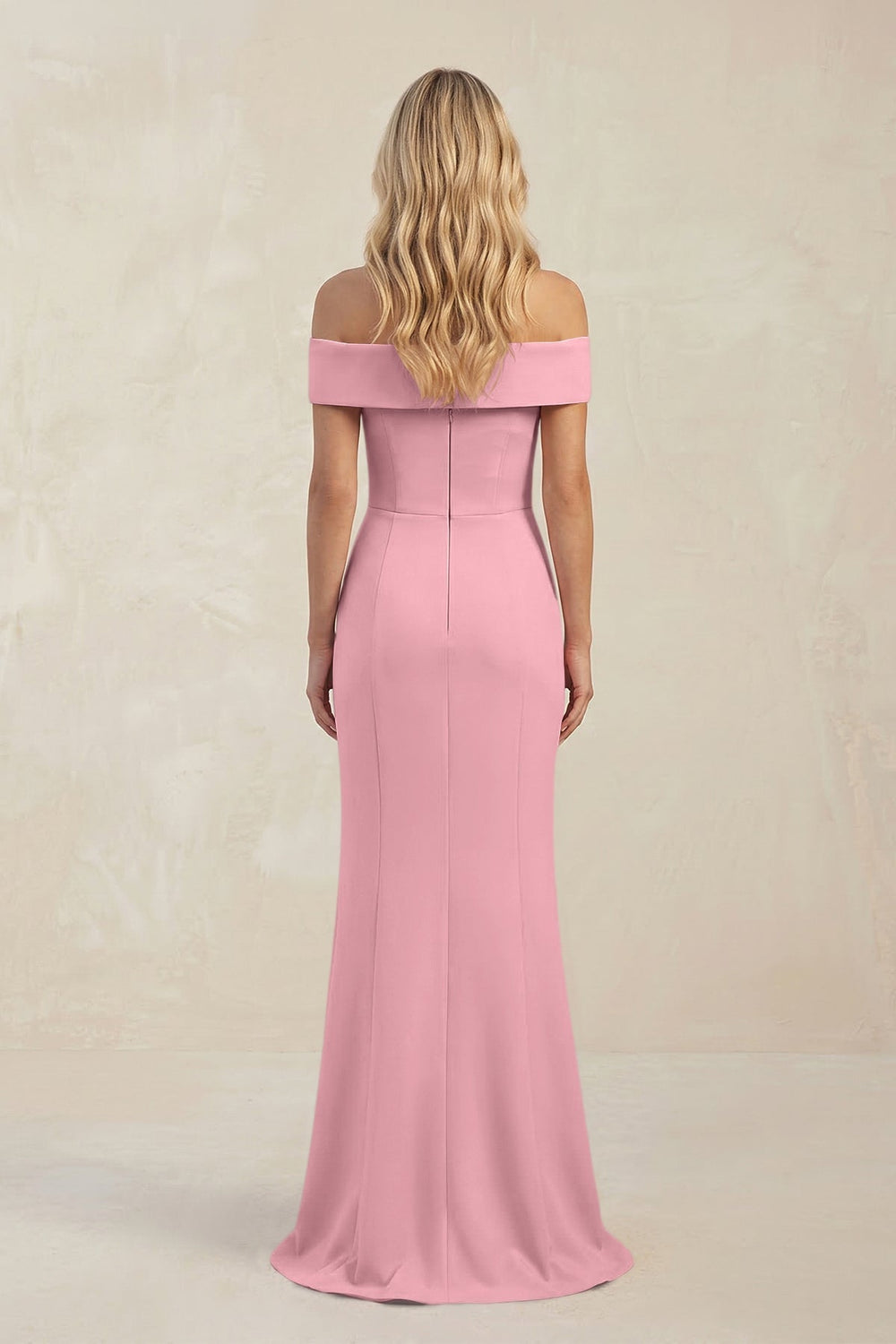 Sheath Off - the - Shoulder Satin Bridesmaid Dress With Slit in Rosette - KISS BRIDAL Bridesmaid Dresses