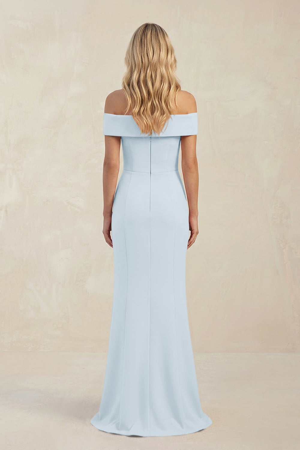 Sheath Off - the - Shoulder Satin Bridesmaid Dress With Slit in Sky Blue - KISS BRIDAL Bridesmaid Dresses