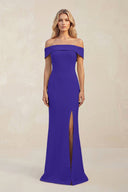 Sheath Off - the - Shoulder Satin Bridesmaid Dress With Slit in Tahiti - KISS BRIDAL Bridesmaid Dresses