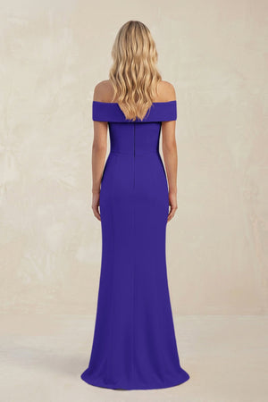 Sheath Off - the - Shoulder Satin Bridesmaid Dress With Slit in Tahiti - KISS BRIDAL Bridesmaid Dresses