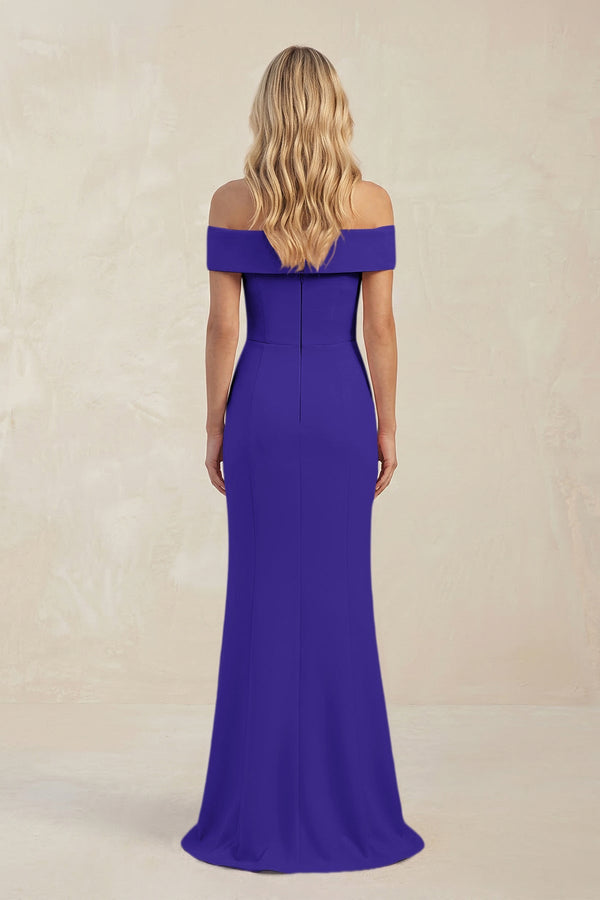 Sheath Off - the - Shoulder Satin Bridesmaid Dress With Slit in Tahiti - KISS BRIDAL Bridesmaid Dresses