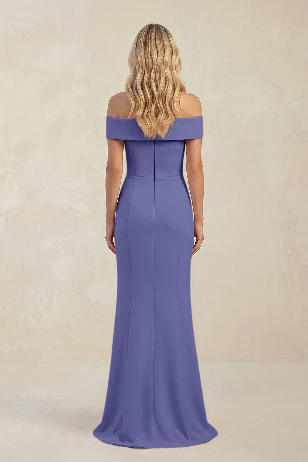 Sheath Off - the - Shoulder Satin Bridesmaid Dress With Slit in Twilight - KISS BRIDAL Bridesmaid Dresses
