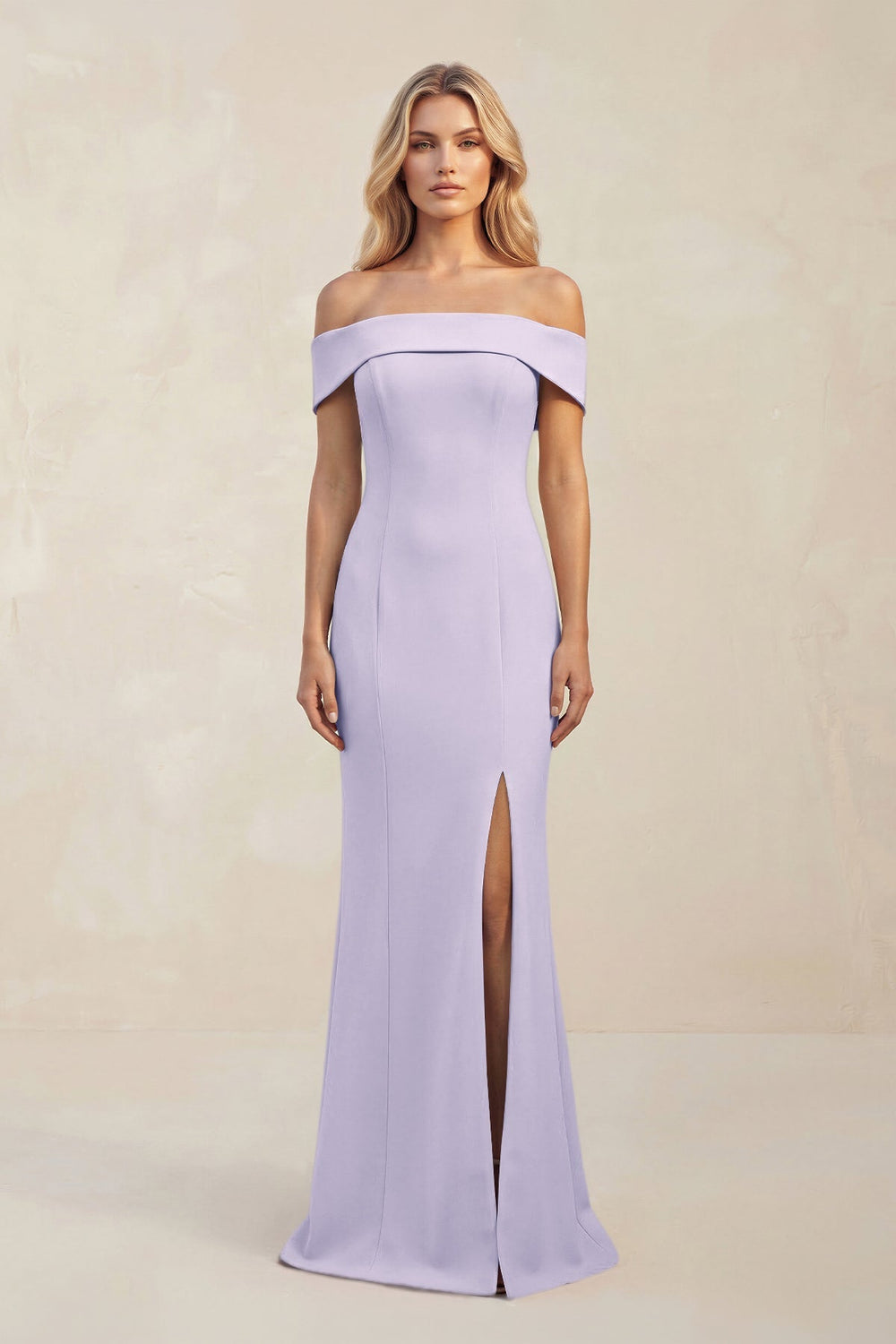 Sheath Off - the - Shoulder Satin Bridesmaid Dress With Slit in Vintage Mauve - KISS BRIDAL Bridesmaid Dresses