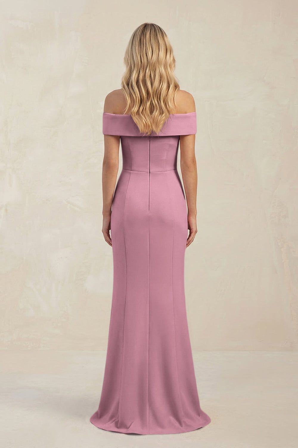 Sheath Off - the - Shoulder Satin Bridesmaid Dress With Slit in Wisteria - KISS BRIDAL Bridesmaid Dresses