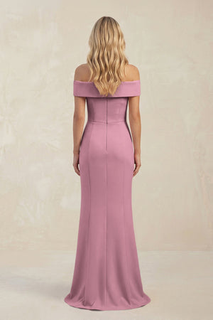 Sheath Off - the - Shoulder Satin Bridesmaid Dress With Slit in Wisteria - KISS BRIDAL Bridesmaid Dresses