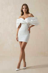Sheath Off - the - Shoulder Short Wedding Dress in Ivory - KISS BRIDAL Wedding Dresses